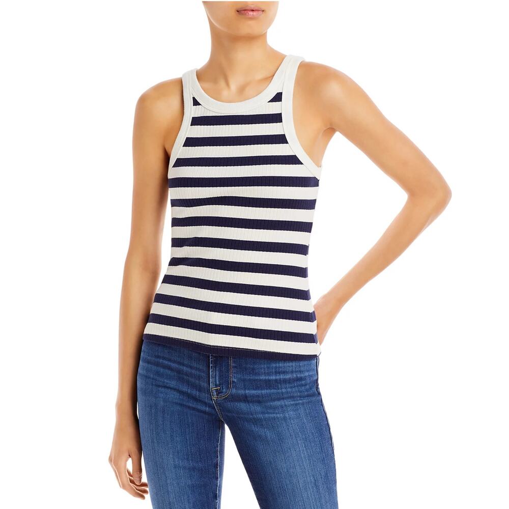 MOTHER The Chin Ups Striped‎ Cotton Stretch Tank Top Medium